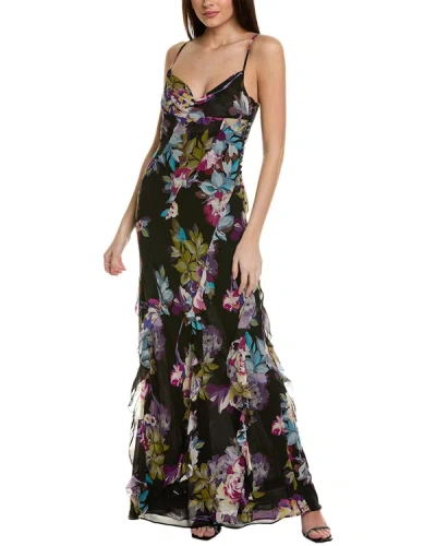 Nicholas Kamila Ruffle Cowl Silk Gown In Black