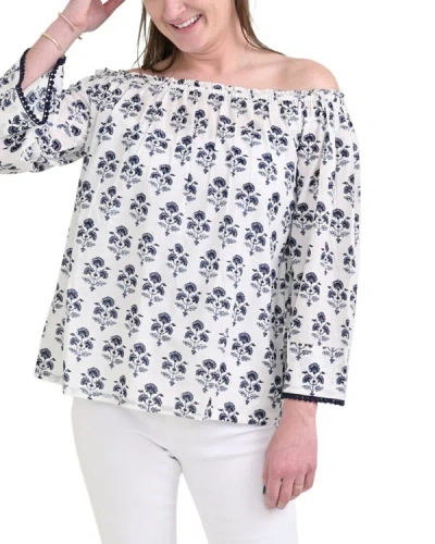 Pomegranate Off The Shoulder Top In Blue