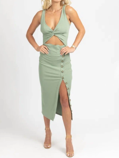 Fore Front Cutout Button Midi Dress In Sage In Green