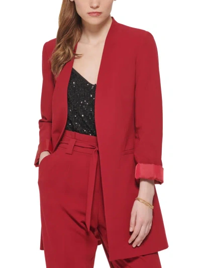 Calvin Klein Petites Womens Office Suit Seperate Open-front Blazer In Red