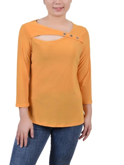 Ny Collection Petites Womens Cut-out Embellished Blouse In Yellow