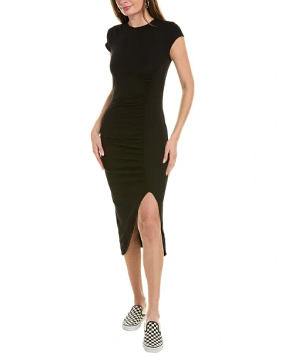 Monrow Supersoft Shirred Midi Dress In Black