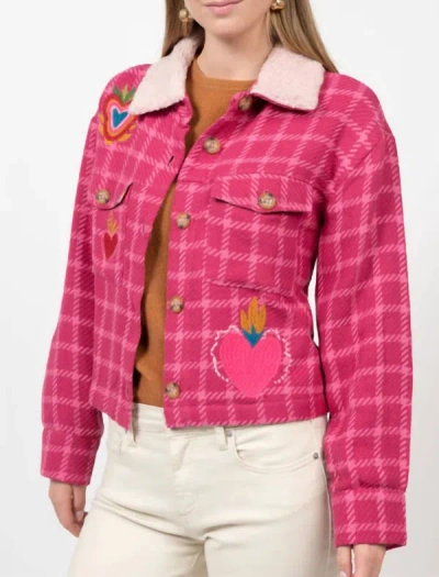 Ivy Jane Flaming Hearts Plaid Jacket In Pink