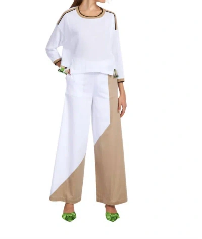 Tricot Chic Wide Leg Pants In White/taupe