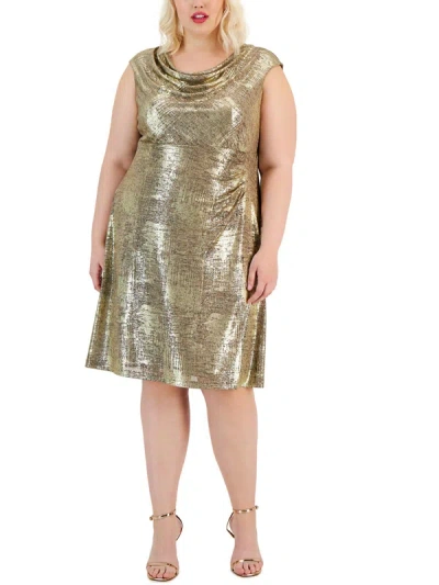 Connected Apparel Womens Metallic Short Cocktail And Party Dress In Gold