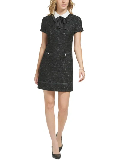 Karl Lagerfeld Womens Shimmer Bow Neck Sheath Dress In Grey