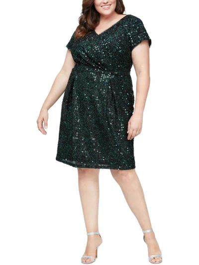 Slny Plus Womens Pleated Sequined Cocktail And Party Dress In Green