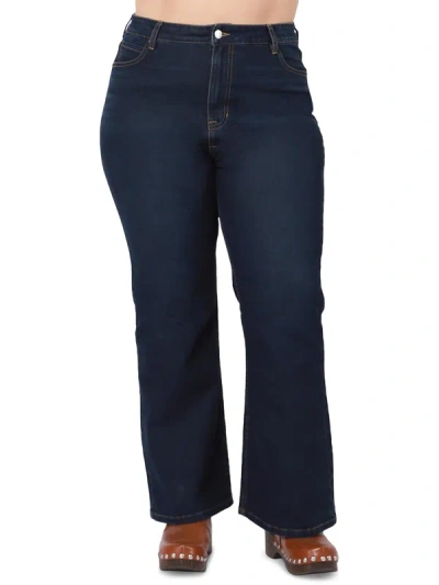 Black Tape Plus Maya Womens High Rise Relaxed Flare Jeans In Blue