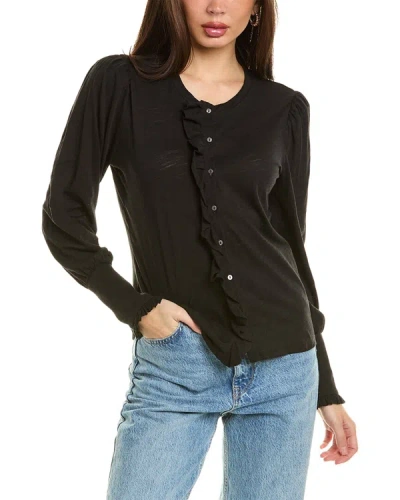 Goldie Ruffle Placket Top In Black