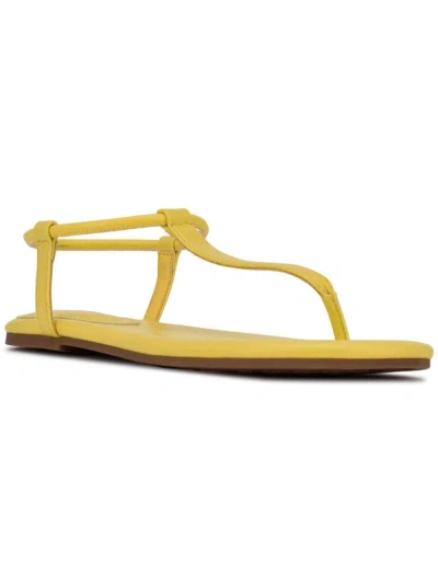 Nine West Bassie3 Womens Faux Leather Thong Ankle Strap In Yellow