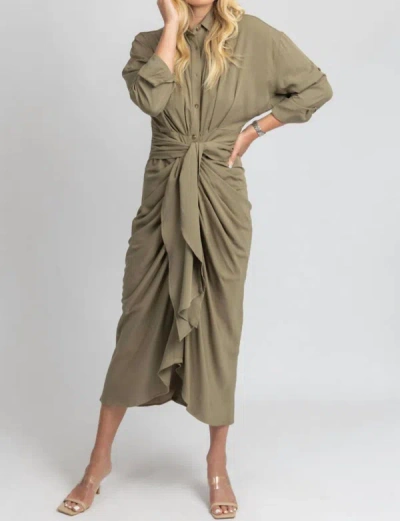 Mable Tencel Button Down Shirt Dress In Olive In Green