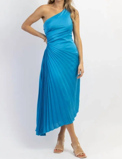 Fore Cayman Pleated Asymm Maxi Dress In Blue