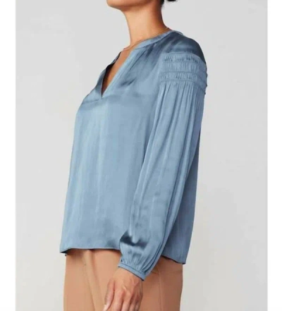 Current Air Long Sleeve Split Neck Blouse In Dusty Sky In Blue