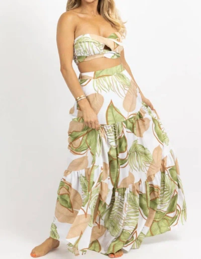 Luxxel Tiered Maxi Skirt Set In White Palm In Multi