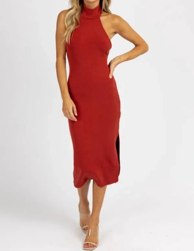 Fore Halter Mock Neck Slit Midi Dress In Wine In Red