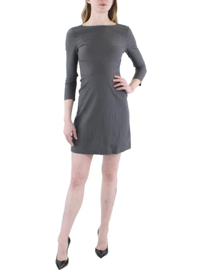 Theory Womens Zippered Wrists Wide Neck Fit & Flare Dress In Grey