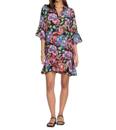 Johnny Was Calanthe Tiered Flounce Dress In Multi In Black