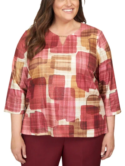 Alfred Dunner Plus Womens Colorblock Keyhole Blouse In Multi