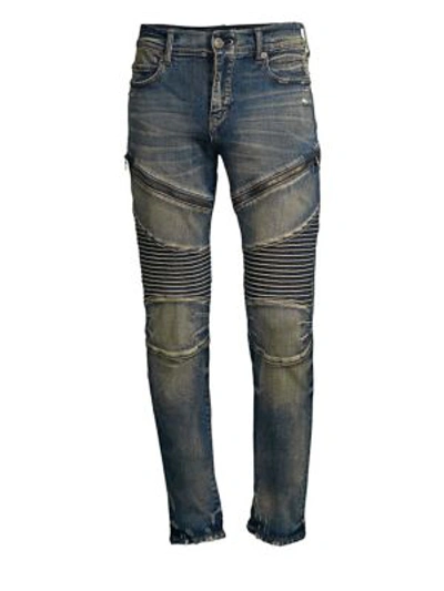 True Religion Rocco Skinny Fit Moto Jeans In Combat Blue