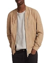 Allsaints Kemble Suede Slim Fit Bomber Jacket In Sand