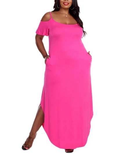 White Mark Plus Womens Jersey Cold Shoulder Maxi Dress In Pink