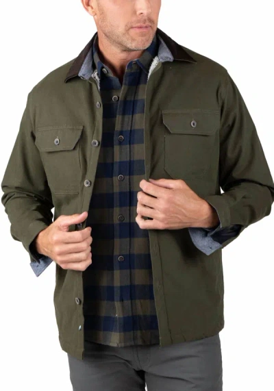 Tailor Vintage Canvas Shirt Jacket With Sherpa Lining In Green