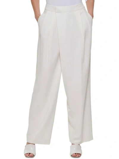 Dkny Womens Pleated High Rise Dress Pants In White