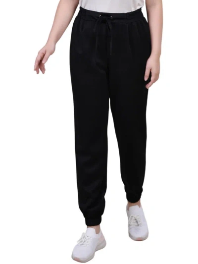 Ny Collection Petites Womens Crepe Mid Rise Jogger Pants In Black