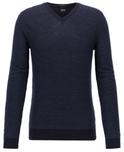 Hugo Boss Boss Men's Slim-fit Merino Wool Sweater In Dark Navy