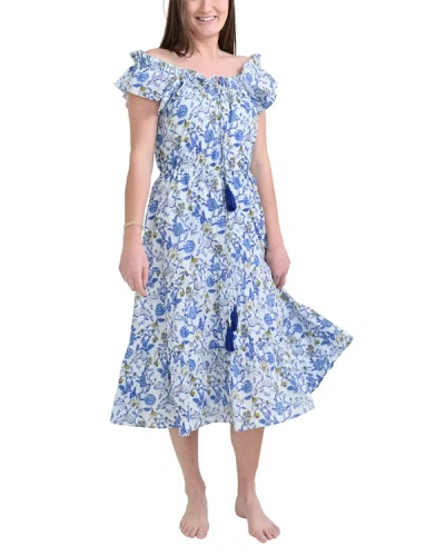 Pomegranate Flutter Sleeve Peasant Dress In Blue