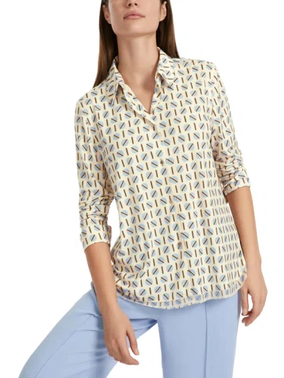 Marc Cain Button Down Blouse In Beige And Lt Blue Multi