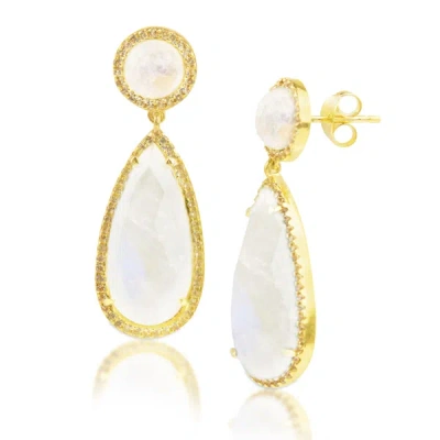 Max + Stone 18k Gold Plated Genuine Moonstone 2 Stone Dangle Drop Earrings In Silver