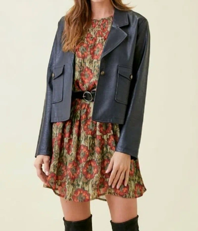 Mystree Faux Leather Short Jacket In Black In Blue