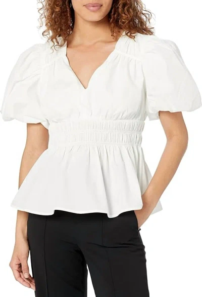 Moon River V-neck Bubble Sleeve Top In White