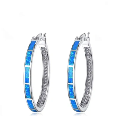 Liv Oliver Silver Multi Blue Opal Hoop Earrings