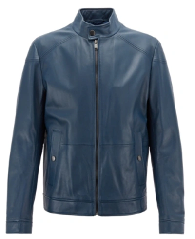 Hugo Boss Boss Men's Regular/classic-fit Leather Jacket In Denim Blue