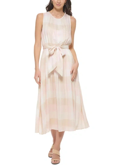 Calvin Klein Womens Woven Check Print Midi Dress In Pink