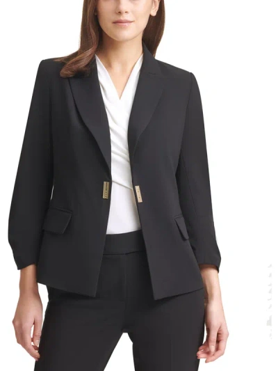 Dkny Petites Womens Woven Snap Front One-button Blazer In Black