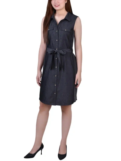 Ny Collection Petites Womens Sleeveless Collar Shirtdress In Black