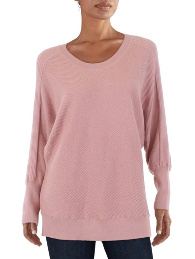 Anne Klein Womens Ribbed Knit Crewneck Sweater In Pink