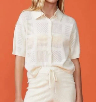 Monrow Crochet Knit Vacation Shirt In Off White