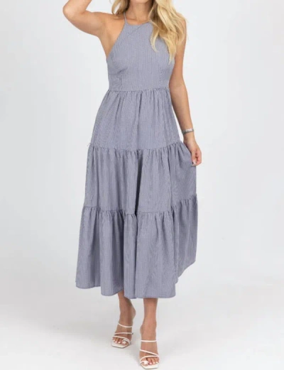 Fore Gingham Tiered Open Back Maxi Dress In Navy In Blue