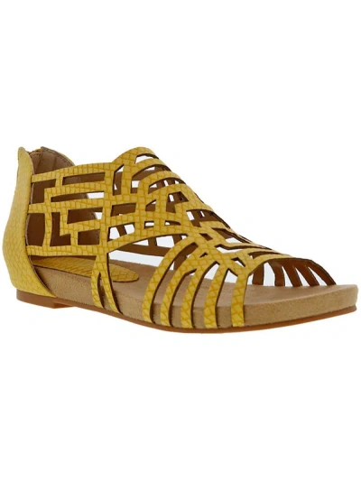 Bellini Nazareth Womens Faux Leather Laser Cut Flat Sandals In Yellow