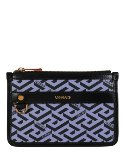 Versace La Greca Signature Modular Pouch In Blue