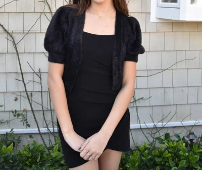 Katie J Nyc Juniors Mara Puff Sleeve Cardigan In Black