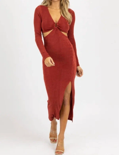 Fore Cutout Slinky Side Slit Midi Dress In Wine In Red