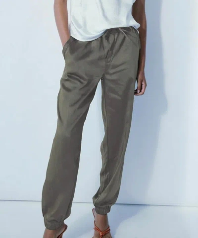 Melissa Nepton Satin Joggers In Khaki In Green