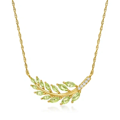 Ross-simons Peridot Leaf Necklace With Diamond Accents In 18kt Gold Over Sterling In Green