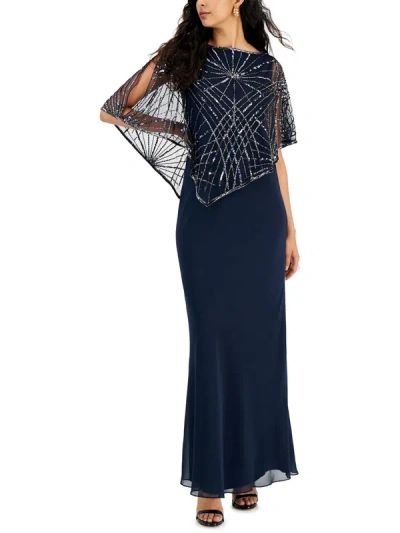 Jkara Womens Chiffon Embellished Evening Dress In Blue