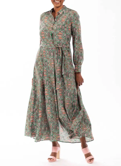 Barbara Lohmann Violetta Paisley Long Sleeve Dress In Green In Multi